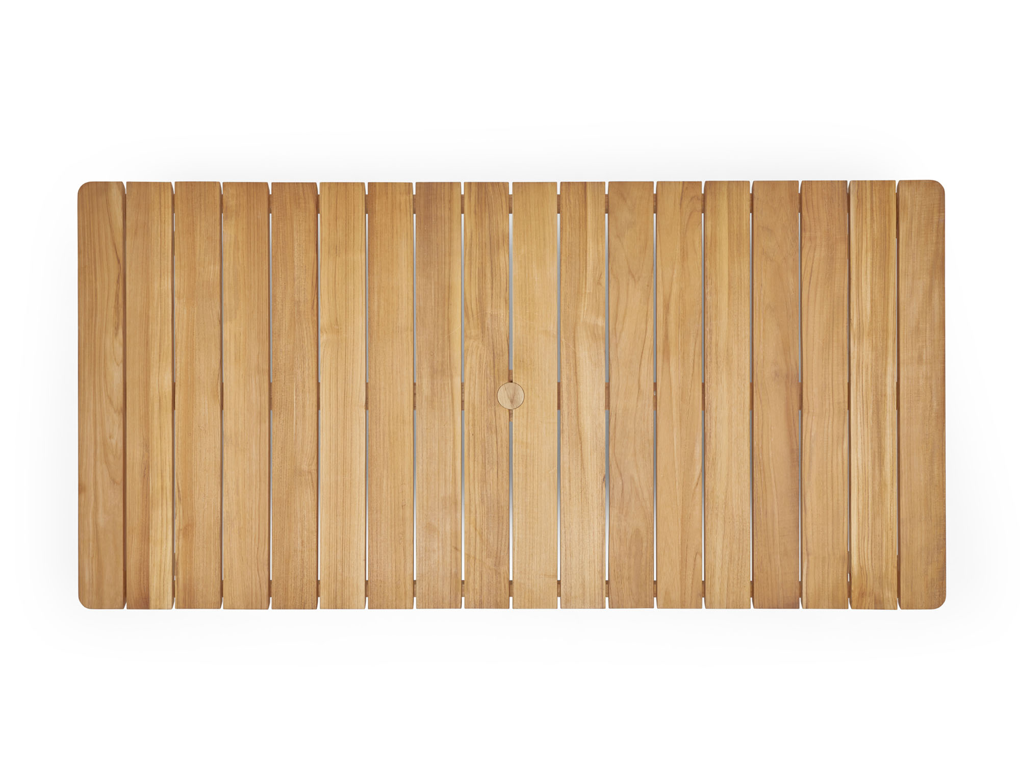 Vue aérienne d'une table à manger extérieure rectangulaire en bois